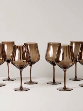 Hearth & Hand with Magnolia 20oz Ribbed Wine Glasses in brown SET OF 8